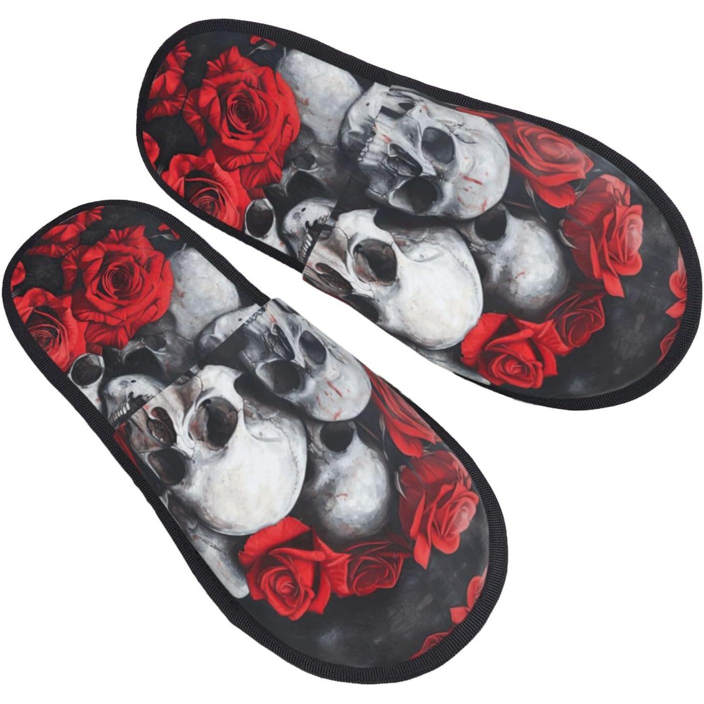 Men Shoes Red - Zapatillas peludas con estampado de calavera