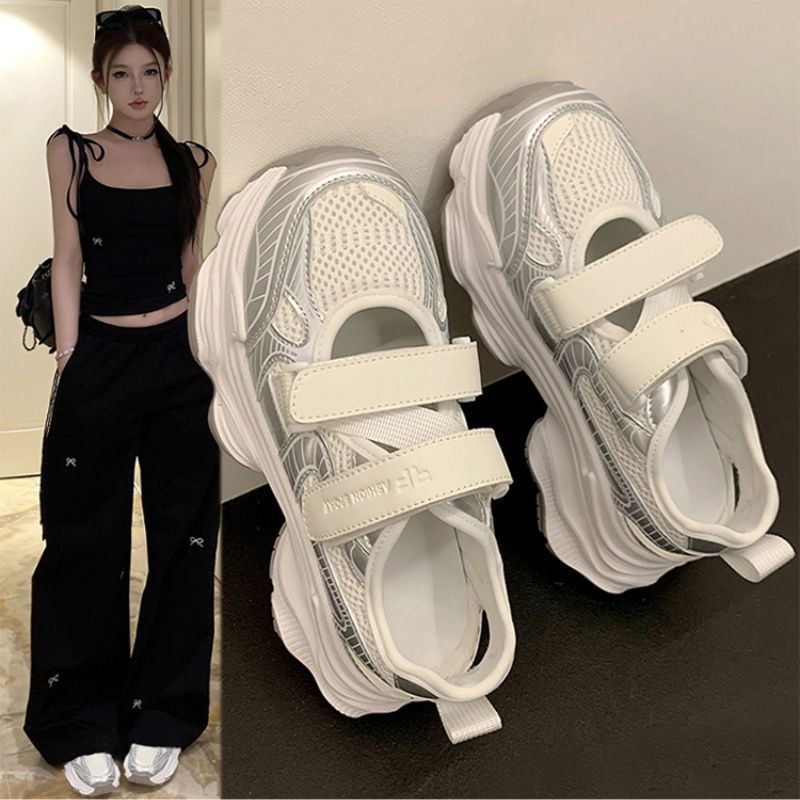 Velcro Strap Sandal - Sandalias de Plataforma Metálicas Plateadas con